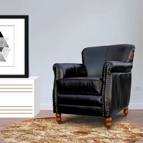 Kit 02 Poltronas Decorativas Sala de Estar Brunei Pés Madeira Couro Preto G58 - Gran Belo