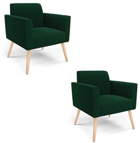 Poltrona Sala Estar Pé Palito Natural Kit 2 Marisa Bouclê - Verde