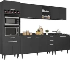 Armário de Cozinha Com Tampo CP05 290cm Pérola Preto Z34      - Mpozen