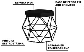 Kit 2 Puff Decorativo Base Preta Elsa Suede Preto G41 - Gran Belo