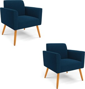 Poltrona Sala Estar Pé Palito Castanho Kit 2 Marisa Bouclê - Azul