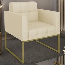 Poltrona Decorativa Base Industrial Dourado Ana Veludo Luxo Off White