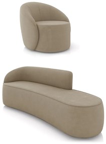 Sofá 4 Lugares Orgânico 220cm Morgan e Poltrona Lua Suede - Marrom Rato