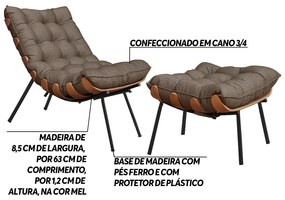 Conjunto Decorativo Poltrona e Puff Abel Base de Madeira Preto Linho Marrom G41 - Gran Belo