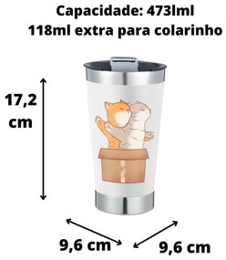 Copo Térmico Gato Gatinhos na Caixa Com Tampa e Abridor Chopp