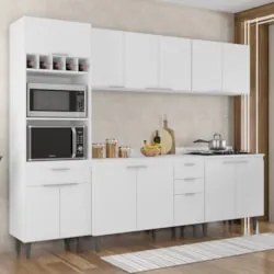 Armário de Cozinha Com Tampo CP05 260cm Pérola Branco Z34     - Mpozen