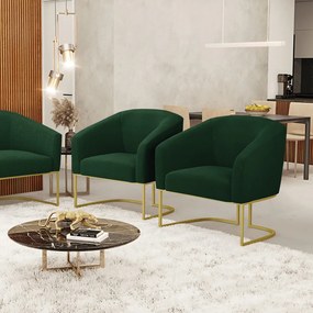 Poltrona Decorativa Industrial Dourado kit 2 Stella Bouclê D03 - D'Rossi - Verde