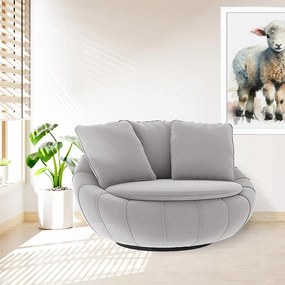 Poltrona Decorativa Redonda Giratória Glória Veludo Cinza - Sheep Estofados - Cinza claro