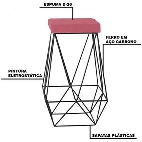 Banqueta Decorativa Kathy Base Preta Suede Rosa G41 - Gran Belo