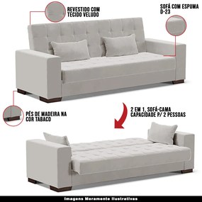 Sofá Cama Decorativo 210cm Beesley Veludo Cinza G19 - Gran Belo