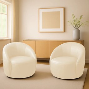 Poltrona Decorativa Orgânica Giratória kit 2 Lua Sintético PU D03 - D'Rossi  - Bege