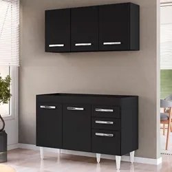 Armário Aéreo Honduras e Balcão Gabinete sem Tampo 120cm Suécia Preto