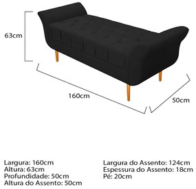 Recamier Estofado Ari 160 cm Queen Size Corano Preto - ADJ Decor