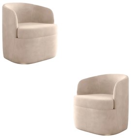Kit 2 Poltronas Decorativas Design Moderno Bel Sala de Estar Base Giratória Veludo Rosê G33 - Gran Belo
