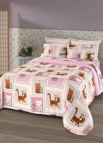 Jogo de Cama Gatos Bege King 4 Peças