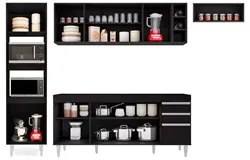 Armário de Cozinha Modulada 5 Peças CP16 Balcão Preto - Lumil