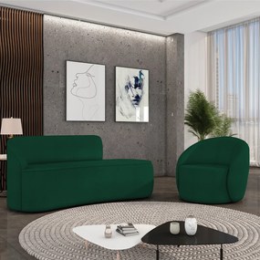 Sofá 2 Lugares Orgânico 140cm Morgan e Poltrona Lua Bouclê Verde