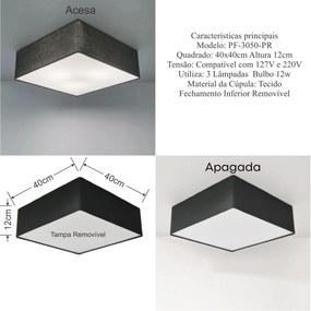 Plafon Quadrado Vivare Md-3050 Cúpula em Tecido 40x40X12cm - Bivolt