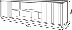 Rack Bancada Salvador 180cm MDP Porta de Giro Ripado Freijo/OffWhite G11 - Gran Belo