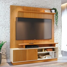 Estante de TV 65 Pol 160cm Sala de Estar Quirel M20 - D'Rossi - Cinamomo e Off White