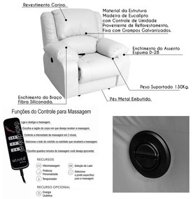 Poltrona do Papai Reclinável Elétrica com Massagem Magnum PU Sintético Branco G23 - Gran Belo