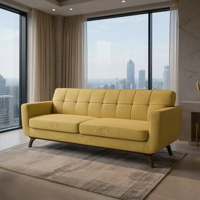 Sofá Sala de Estar 3 Lugares Loki 210cm Veludo Amarelo G15 - Gran Belo