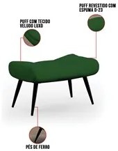 Puff Decorativo Para Sala de Estar Pés Palito Lord Veludo Luxo Verde -