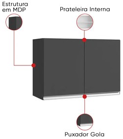 Armário Cozinha Aéreo 81cm com 2 Portas Leticia A01 - D'Rossi - Cinza