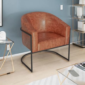 Poltrona Luiza Base de Ferro Preto Sintético Nozes - ADJ Decor