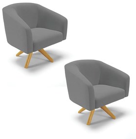 Poltrona Sala Decorativa Giratória Madeira Kit 2 Stella Linho D03 - D'Rossi - A26 Grafite