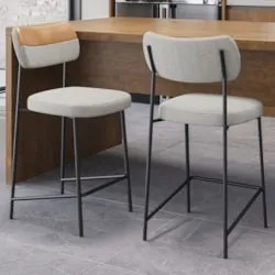 Banqueta Cozinha Média Kit 2 Milli Linho Caramelo/Cinza A14 - Mpozenat