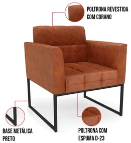 Poltrona Sala Decorativa Elisa Industrial Preto Sintético Pu D03 - D'Rossi - Couro Nozes