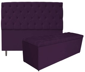 Kit Cabeceira e Calçadeira Liverpool 195 cm King Size Suede Roxo - ADJ Decor