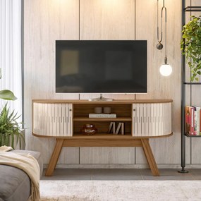 Rack TV 55 Pol 136cm Bancada para Sala Rylan M20 - D'Rossi - Naturale e Off White