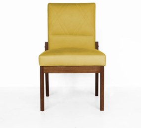 Cadeira De Jantar Aurora Base Madeira Maciça Estofada Suede Amarelo