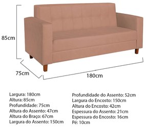 Sofá 2 Lugares Denver Suede Rosê - ADJ Decor