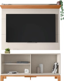Painel TV 45 Pol 136cm com Rack Bancada para Sala Visari C01 - D'Rossi - Off White/Freijó