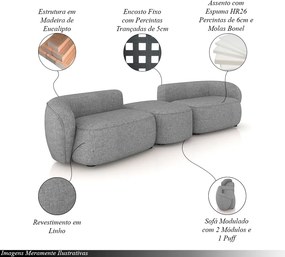 Sofá Versátil Sala de Estar Egito 382cm Modulado Linho Cinza Manchado G52 - Gran Belo