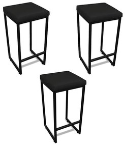 Banqueta Alta para Cozinha Industrial Kit 3 Nick Preto e Sintético D03 - D'Rossi - Preto