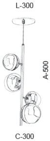 Pendente Vertical C/ Globo Filete Ø30X30X50Cm Metal E Vidro 4 X G9 Glo... (HONEY, FOSCO)