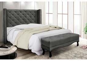 Cabeceira Cama Box Queen 160cm e Recamier Vicenza Suede S04 - D'Rossi - Cinza