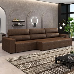 Sofá Retrátil 5 Lugares 314cm 3 Módulos Nero com USB Couro Manchado G52 - Gran Belo