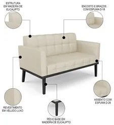 Sofá Namoradeira e 1 Poltrona Base Madeira Preto Ana Veludo Luxo Off W