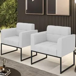 Poltrona Base Industrial Preto Kit 2 Ana Linho Cinza - Ibiza