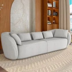 Sofá 3 Lugares 232cm Orgânico Pé Madeira Yume Linho Gelo Z55 - Mpozena