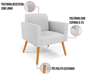 Poltrona Pés Palito Castanho Marisa Linho - A05 Cinza