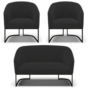 Namoradeira e 2 Poltronas Industrial Preto Stella Veludo D03 - D'Rossi - Preto