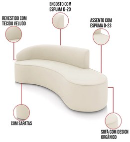 Sofá 4 Lugares Orgânico 220cm Morgan e 2 Poltronas Lua Veludo D03 - D'Rossi - Bege