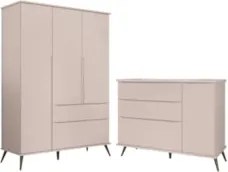 Jogo De Quarto Infantil Guarda Roupa e Cômoda 100% MDF Z39 Mel Rosê -
