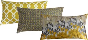 Conjunto 3 Capas Almofadas Lyon Mostarda e Cinza 30x50 cm